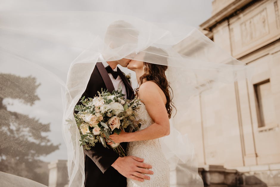Romantic couple on their wedding day